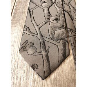 Koala-Print Privilege Mens Neck Tie Gray & Black Polyester
